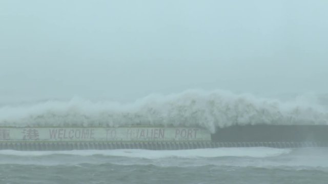 Hurricane Storm Surge Waves Swamp Port Sea Wall - Megi