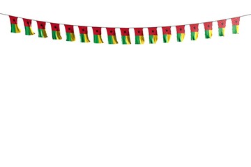 Obraz premium nice many Guinea-Bissau flags or banners hanging on string isolated on white - any holiday flag 3d illustration..