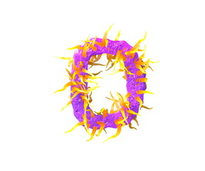letter D isolated on white made of pink slime and yellow tentacles - space font for cosmic invaders concept, 3D illustration of symbols