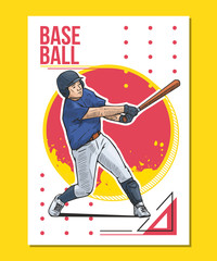 Vector illustration of a baseball player hitting the ball. Beautiful sport themed poster