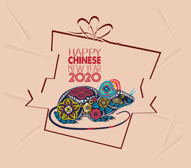 Happy Chinese New Year 2020 year of the rat paper cut style. Chinese characters mean Happy New Year, wealthy, Zodiac sign for greetings card, flyers, invitation, posters, brochure, banners, calendar