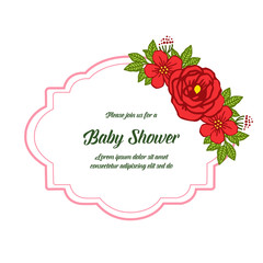 Vector illustration various beautiful red rose flower frame for writing baby shower