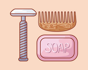 razor barber disposable with comb hair wooden and soap