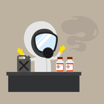 Treat chemicals, Vector illustration, Safety and accident, Industrial safety cartoon