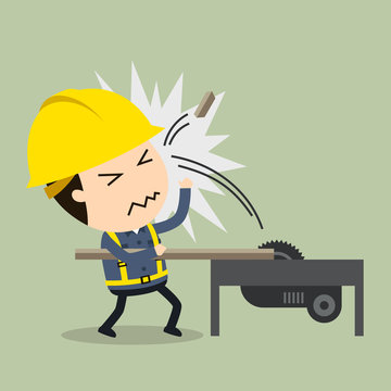 Injure fragmentation during machine operation, Vector illustration, Safety and accident, Industrial safety cartoon