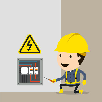 High voltage electrical maintenance checks, Vector illustration, Safety and accident, Industrial safety cartoon