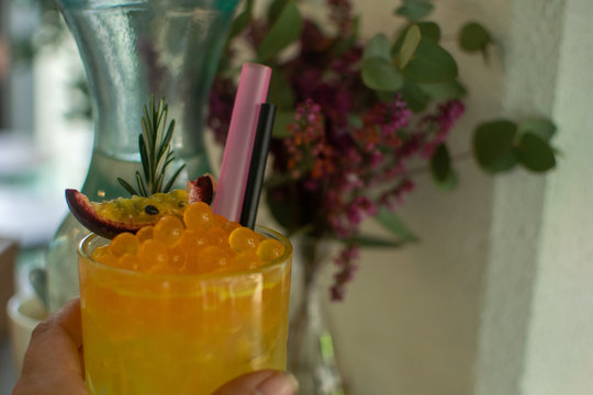 Passion fruit  and mango in bubble tea
