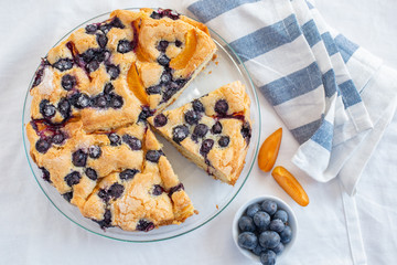 home made blueberry vanilla cake with apricots