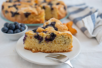 home made blueberry vanilla cake with apricots