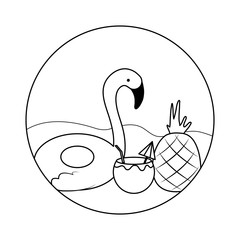 pineapple with coconut cocktail and flemish float in beach
