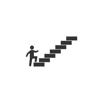 Man on stairs going up. People icon. Vector icon for apps and websites.