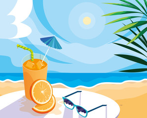 orange juice with umbrella and straw design