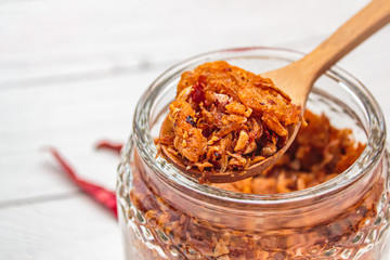 Pork crackling chili paste with the ingredient.