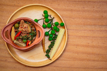 Jungle curries (Kaeng Pa) serve with beef, vegetable, herbs healthy vegetable soup.