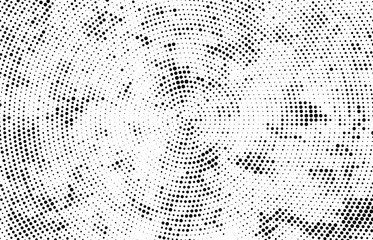 Abstract radial halftone texture. Monochrome background of black dots on white