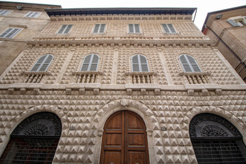 At Macerata - Italy - On april 2019 - Diamond palace, built in the 16th century by Giuliano Torelli  in Renaissance style, owes its name to the cut of the facade stones.