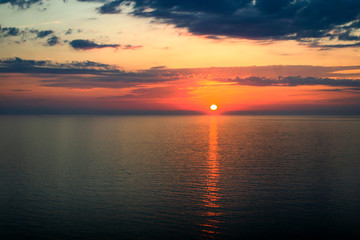 Sunset over the Ionian Sea in Pizzo Calabro, Vibo Valentia district, Calabria, Italy. May 2012