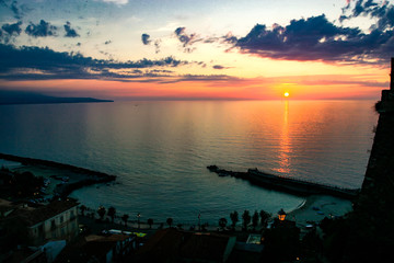 Sunset over the Ionian Sea in Pizzo Calabro, Vibo Valentia district, Calabria, Italy. May 2012