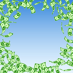 American dollar notes falling. Floating USD bills 