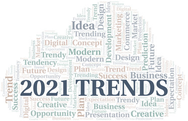 2021 Trends word cloud. Wordcloud made with text only.