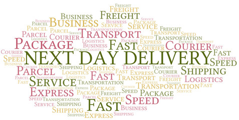 Next Day Delivery word cloud. Wordcloud made with text only.