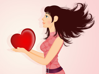 girl with heart in her hand