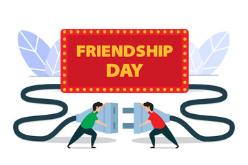 happy friendship day flat creative illustration vector of graphic , small people in friendship day flat illustration vector , vector friendship day flat illustration for banner website landing page