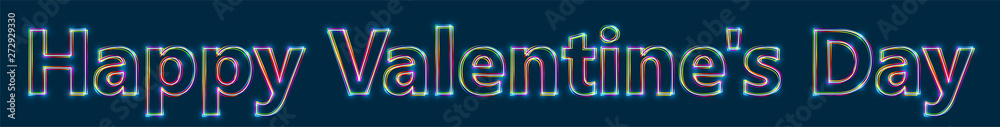 Poster happy valentine's day - colorful multi-layered outline text with glowing light effect on blue backgr
