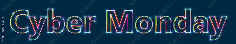 Poster Cyber Monday - Colorful multi-layered outline text with glowing light effect on blue background.