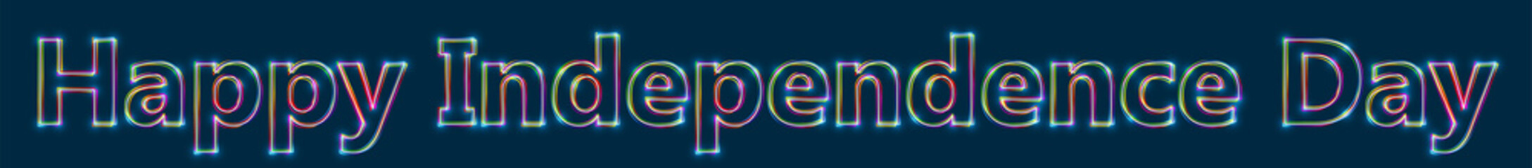 Happy Independence Day - Colorful multi-layered outline text with glowing light effect on blue background.