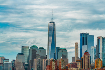 Fototapeta na wymiar New York City Skyline with Manhattan Financial District and World Trade Center, NYC