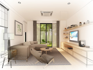 sketch design of living ,3d rendering