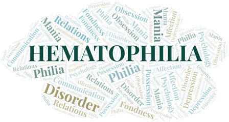 Hematophilia word cloud. Type of Philia.