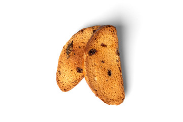 Crispy rusk isolated on white background.