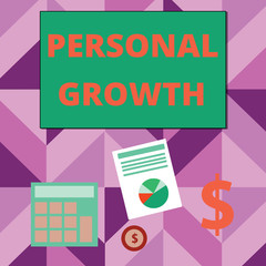 Writing note showing Personal Growth. Business concept for improve develop your skills qualities Learn new materials Dollar Investment in Gold and Presenting Data thru Pie Chart