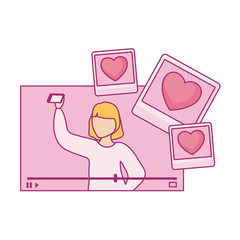 woman taking selfie with smartphone and hearts