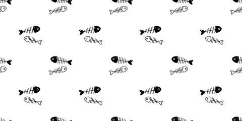 fish bone seamless pattern vector shark dolphin tuna salmon scarf isolated cartoon tile background halloween repeat wallpaper illustration design