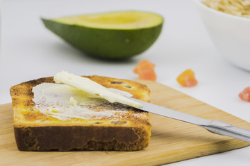 Breakfast with slices of bread and butter