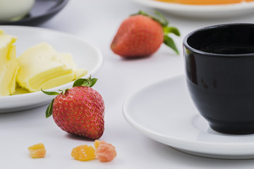 Breakfast with coffee cup and fruit