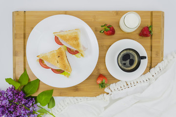 Breakfast with coffee cup and fruit