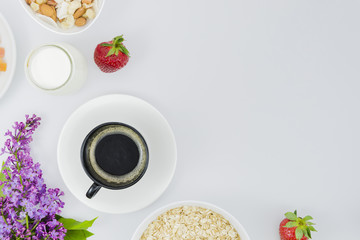 Breakfast with coffee cup and fruit