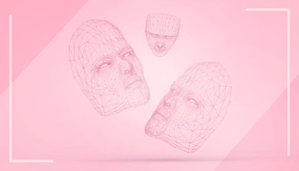 Mask Red triple -Drawing  Inspiration low poly Concept Modern Art minimal and isolated on pastel Pink background  - 3d rendering