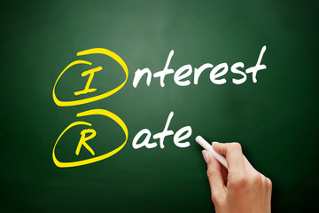 IR - Interest Rate acronym, business concept on blackboard