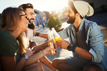 Group of friends having fun and spending good time together