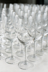 A lot of wine glasses in a row
