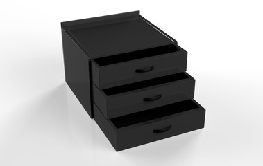 three shelf drawer isolated on white background. 3d Illustration