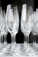 A lot of wine glasses in a row