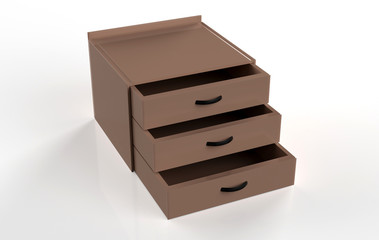 three shelf drawer isolated on white background. 3d Illustration