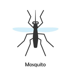Mosquito in cartoon style, insect card for kid, preschool activity for children, vector illustration