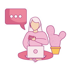 woman seated using laptop computer